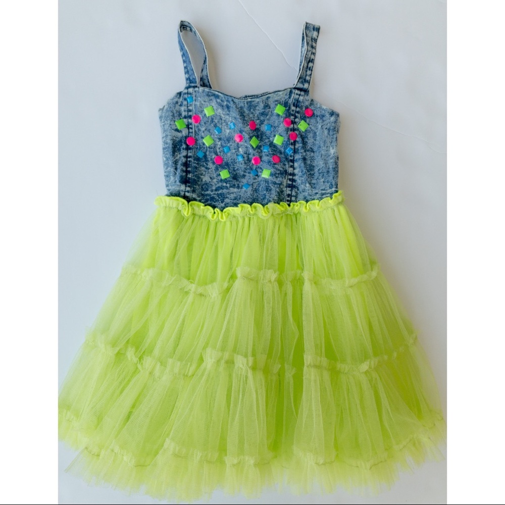 Little Mass 3T Jean & Lime Green Dress